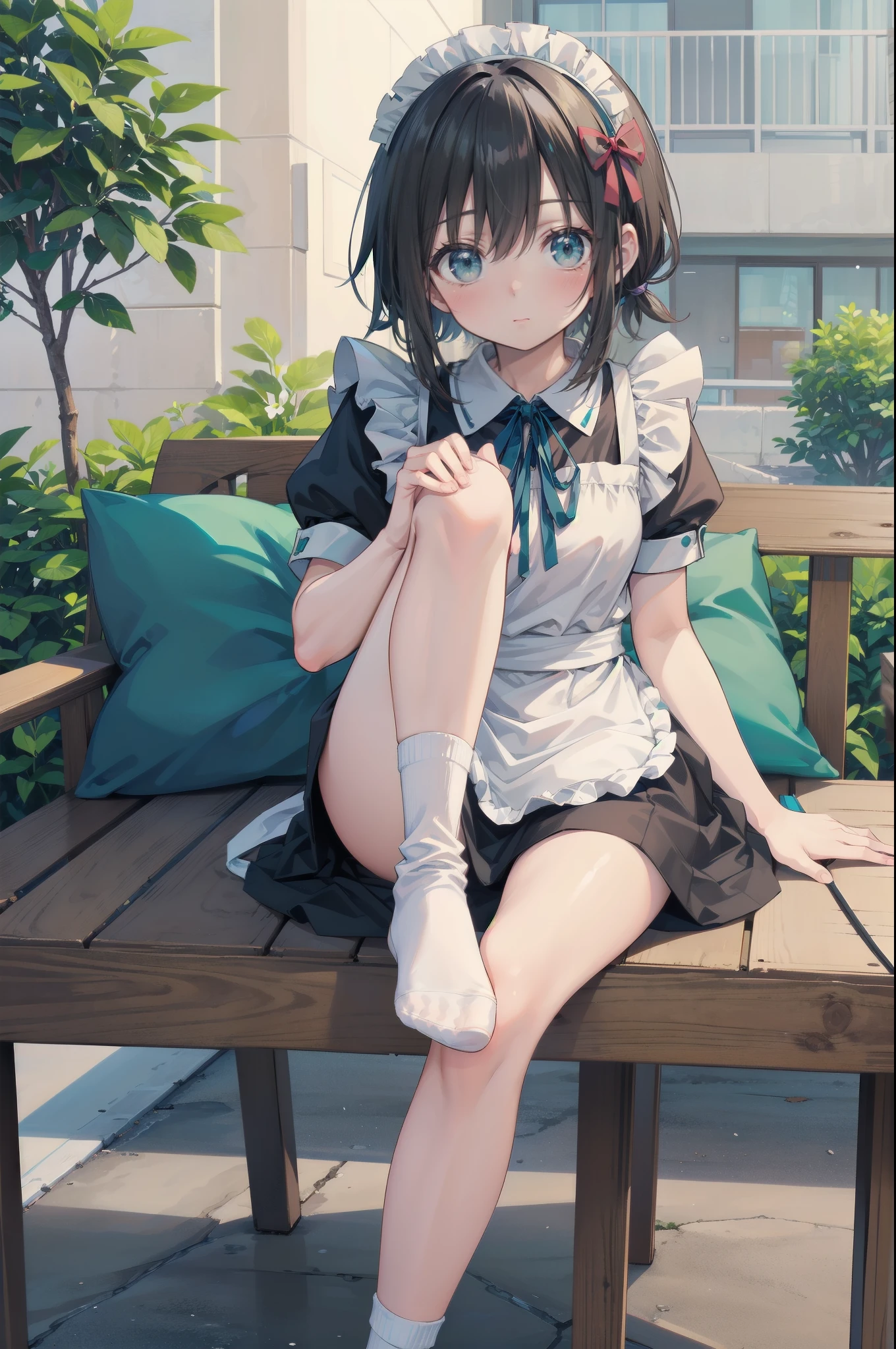 (convenient leg:1.5), feet focus, knees together feet apart, Gently stare. by krenz Cassiato , is sitting, Asuka, Anime Styleイラスト, Official Art, That's right, fubuki, high quality anime style art, high resolution, Anime Style, (maid clothes:1.6), close-up,