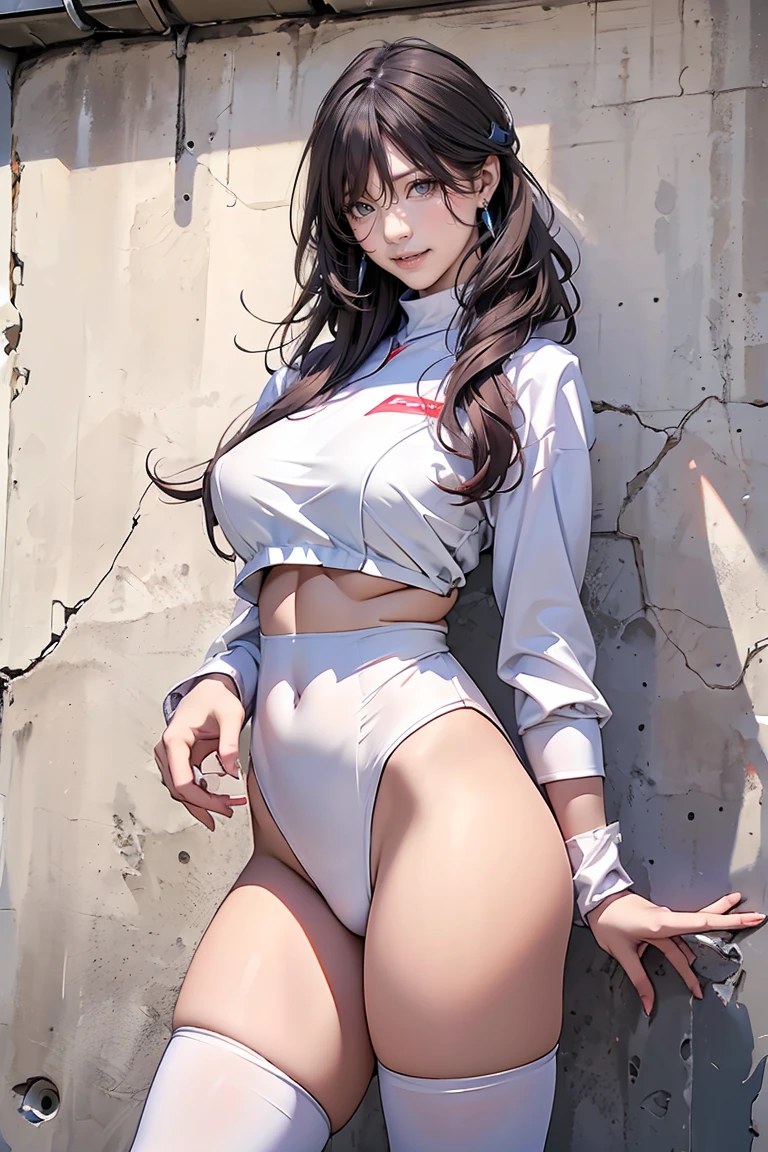 (High definition, Masterpiece, 8k, Anatomically accurate depiction, cameltoe, bottomless, NSFW), Presenting panties:1.3 , (A girl is showing off her panties):1.5, spread pussy:1.5, pussy juice:1.5, urethra:1.3, Large Breasts,Her bra is visible through her see-through shirt,