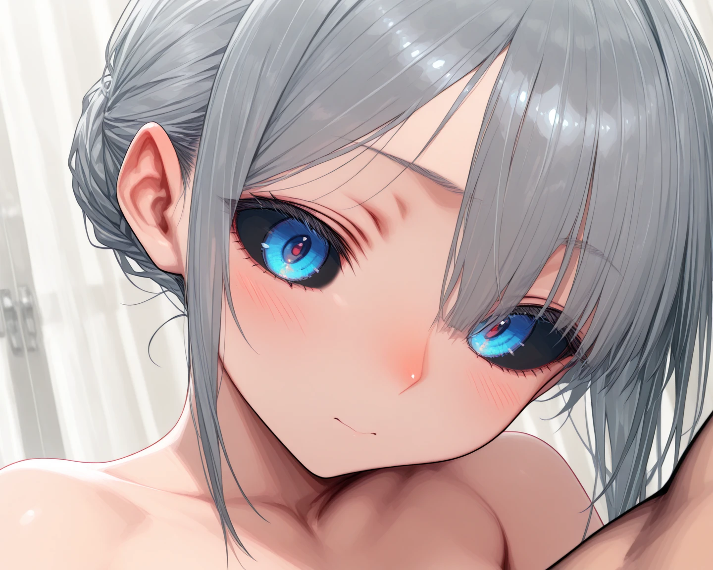 ベランダでBlowjobするメテオラ、Super detailed、Particles of light:0.5、Shiny and smooth skin texture、Put your hands on the railing、Beautiful Eyes、Silver Hair、Blue Eyes、Blowjob、Open your mouth and stick out your tongue、Natural Texture、Short Hair、、Mature slender beauty、Small breasts、Dignified face、、Breasts are visible when slouching、Licking the male genitalia with the tongue、hold the penis with one's hand、Small breasts、slight chest、Re:Meteora by CREATORS