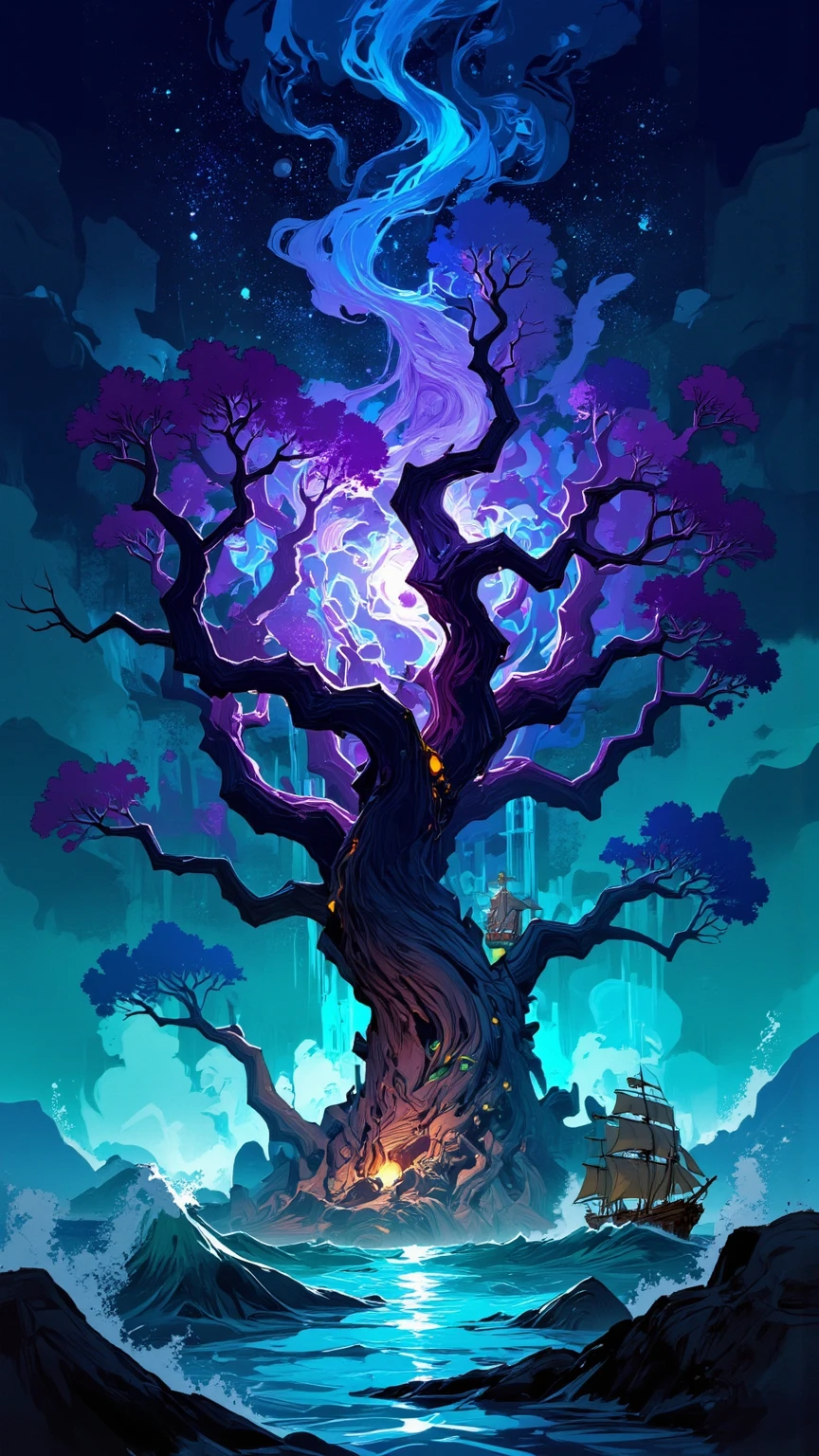 （Digital artwork：1.3）（a sketch：1.1）Octane renders a mysterious dense forest，With a large one that leads to the Eternal Kingdom（magic：1.2）doors（portal：1.3），（（Panda Mage，Long staff，Exit from the teleportation array）），an intricate（vine：1.2），Huge tree in liquid metal，Realistic digital painting portrait，shot at 8k resolution，Gasoline liquid，color pastel，splashart，Blue and purple magic universe，Lithography in intricate details，（light particules：1.2），best qualitiy， illustration，  waters， firey， Tuuli ， space ， Paper_Cut， splashart，Lithography in intricate details，（Light particles：1.2），（game concept：1.3），（deep of field:1.3),Global illumination,with rich details,Trends on ArtStation，Epic shooting，Cinematic lighting
