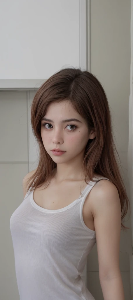 Karol Sevilla , beautiful teenager, small breasts, visible breasts, vagina visible, medium hip, beautiful face, dark brown hair, light eyes, SMILE, Girl with a girl's body, beauty never before created. Best Quality, Fine details, High quality image. science fiction scene, time Machine