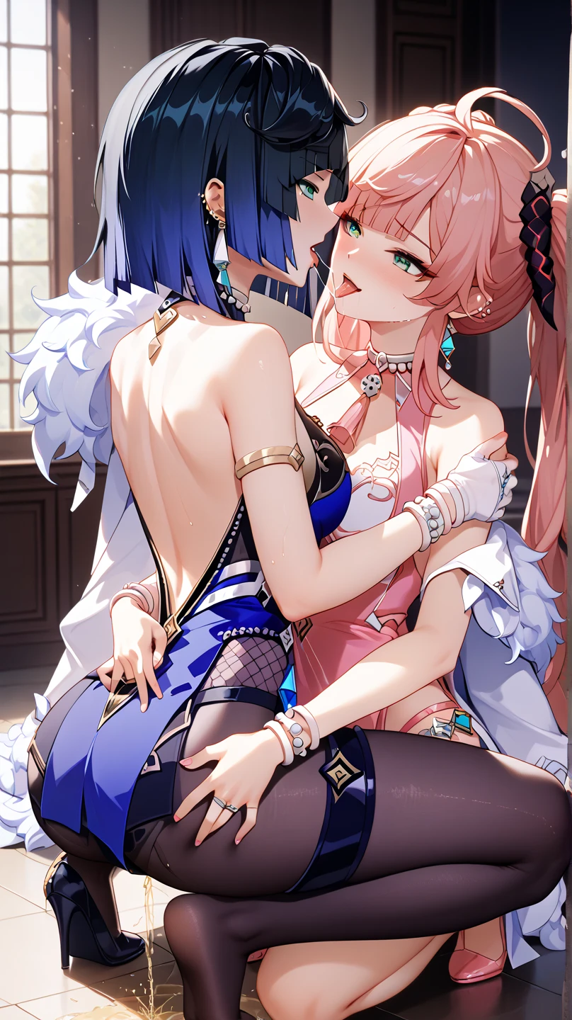 ((masterpiece, best quality)), Delicate face，beautiful dancing girls，gold，whole body，Long legs，Large Breasts，Gradient double ponytail，Perfect body proportions，Nice pink eyes，Extremely beautiful，transparent， Pure white background，??????_lingerie，sexly_比基尼，Lace，Garter stockings