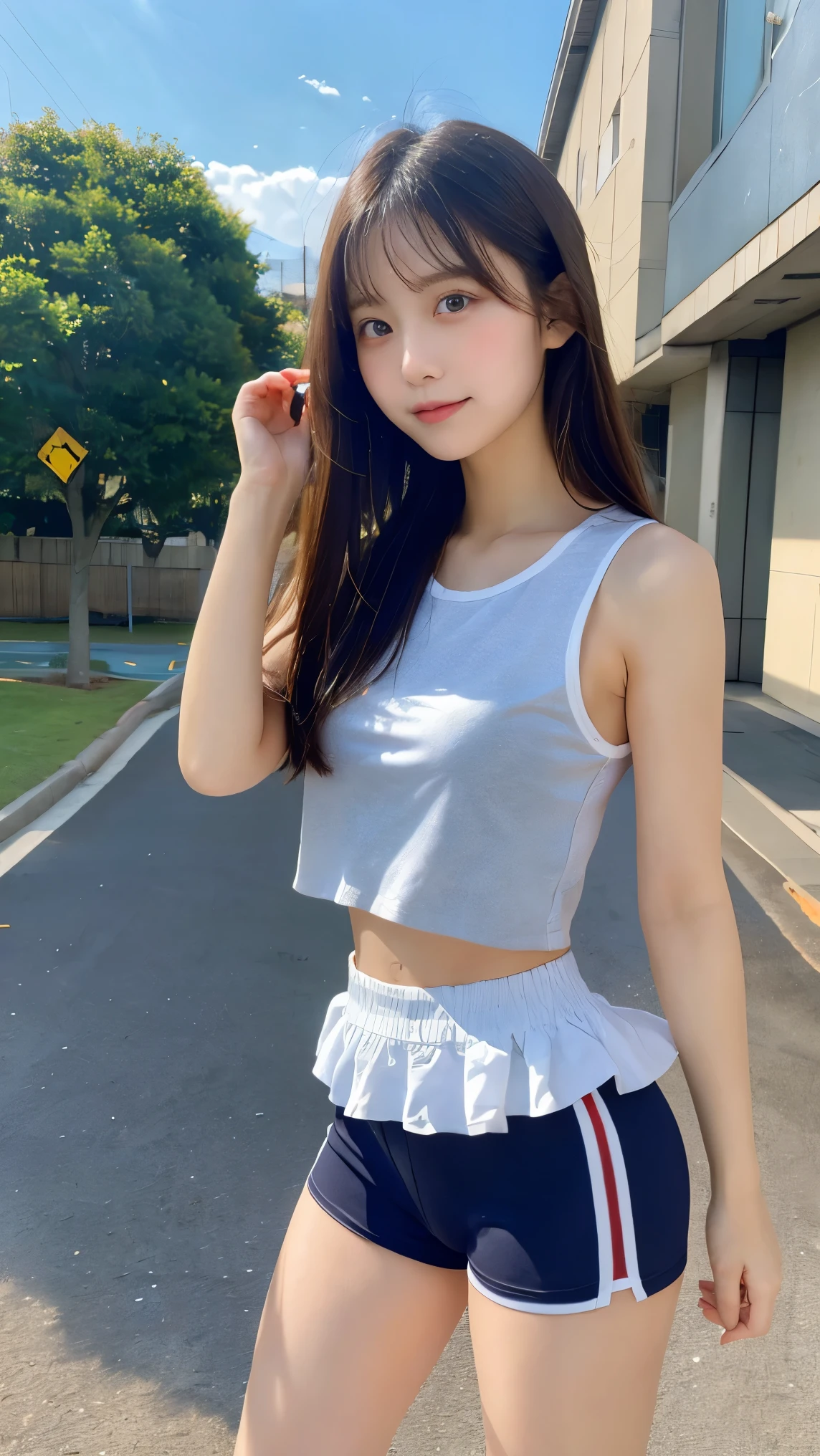 ((Best Quality, 8K, Masterpiece:1.3)), Focus: 1.2, Perfect Body Beauty: 1.4, Buttocks: 1.2, ((High Ponytail, Collarbone: 1.2)), (Short Skirt: 1.1) , (Rain, Street:1.3), Highly detailed face and skin texture, Fine eyes, Double eyelids, Whitened skin, Long hair, smile, Beautiful legs: 1.5, Full body: 1.5, Best proportions of four fingers and one thumb, Smiley face, Face texture: 1.3, Sunshine, Summer, collarbone, beautiful eyes, real face, real skin, realistic face, realistic skin, tight, tight fit, summer fashion dress random, background park: 1.5, a girl,