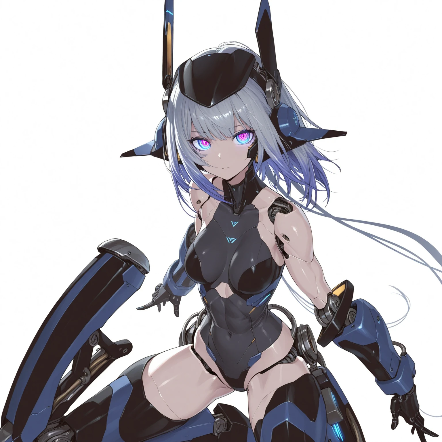 , source_anime, solo, 1girl,dark skin,large breasts, (machina), robot, glowing eyes, long mechanical tongue, sharm girl, BREAK,