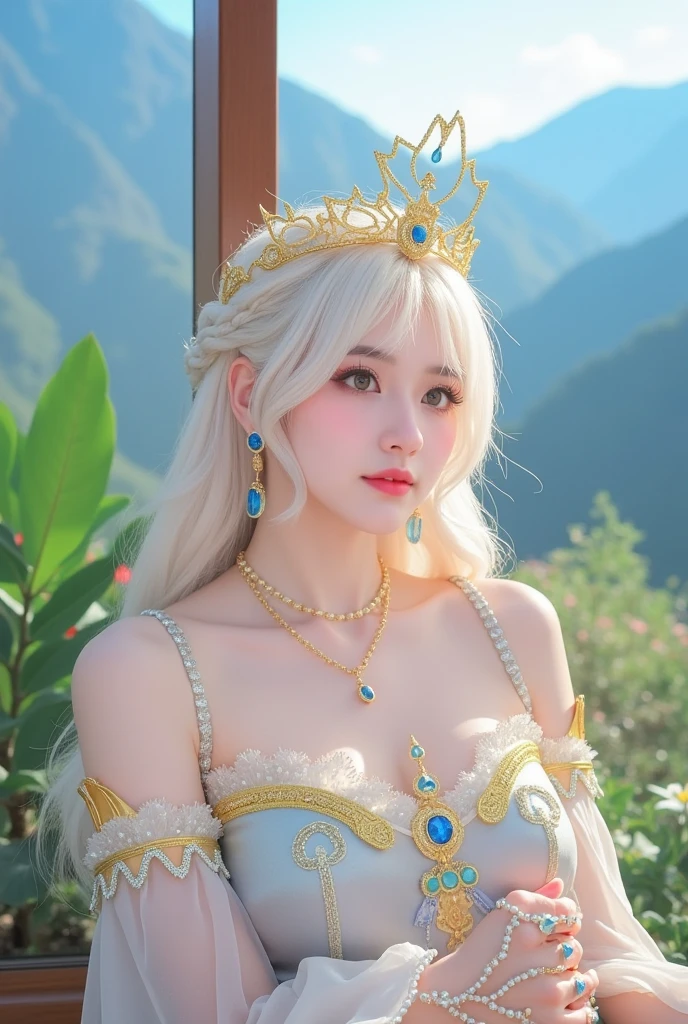 masterpiece, best quality, best quality, (Intricate detailed:1.2), beautiful eyes, 1girl, solo, outdoors, blue sky, cloudy, bokeh, lens flare, anamorphic lens flare, depth of field, seductive face, seductive smile, heanna_sumire, yellow hair, red headband,