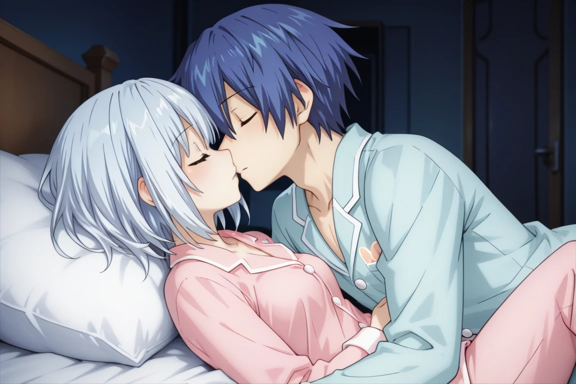 half naked anime girl lying with naked middle aged man