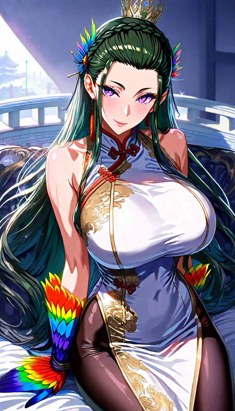 a close up of a woman in a sexy low-cut lace armor in transparent white gold and cleavage big breasts with a lotus flower in her hand, head jewelry, colar violeta, cinto de jade , Abdominais tonificados, uma linda imperatriz de fantasia, ((uma linda imperatriz de fantasia)), lindo mago celestial, linda pintura de personagem, xianxia de corpo inteiro, portrait knights of the zodiac girl, por Yang J, Estilo de arte G Liulian, estilo de arte de fantasia, foreshortening