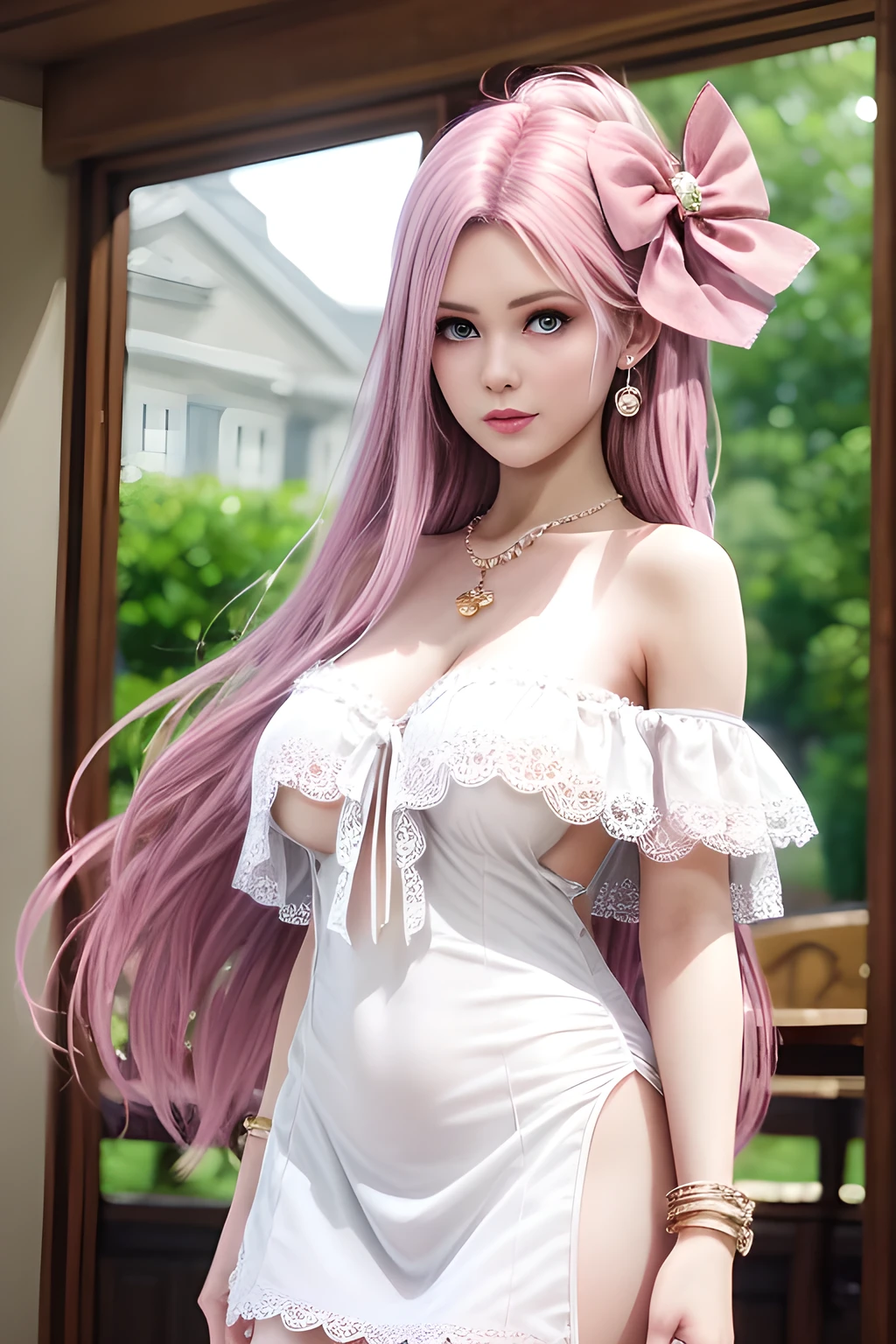 Light blue and pink color scheme,Sexy Girls, ,Esbian,White Curly Hair
