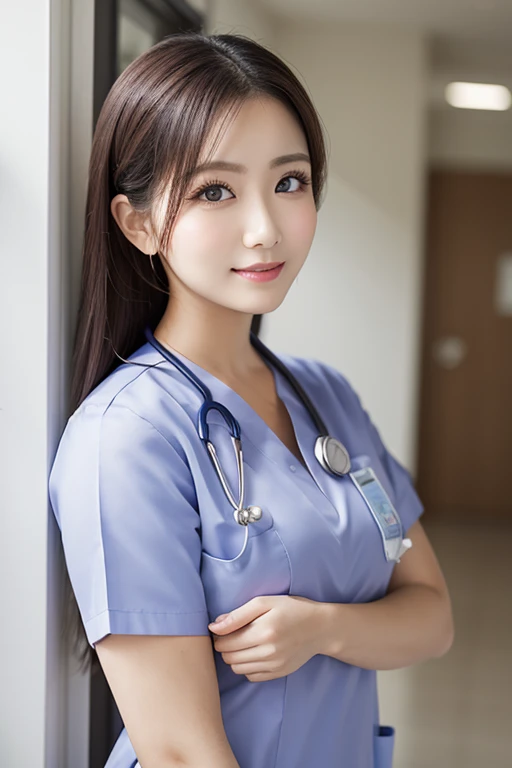Enhanced dynamic perspective,Cute lovely beautiful girl,Nurse uniform ,Look at me and smile,Simple background,masterpiece,high quality,4K resolution,Ultrafine,detailed,precise,light,