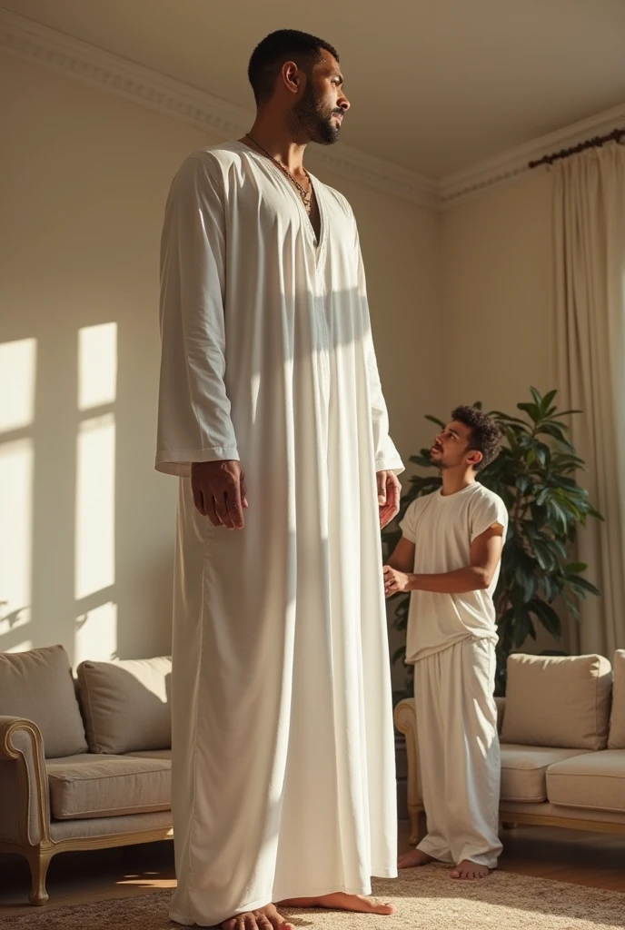 Arab man, in robe, standing a bedroom, mustache, 40 years old