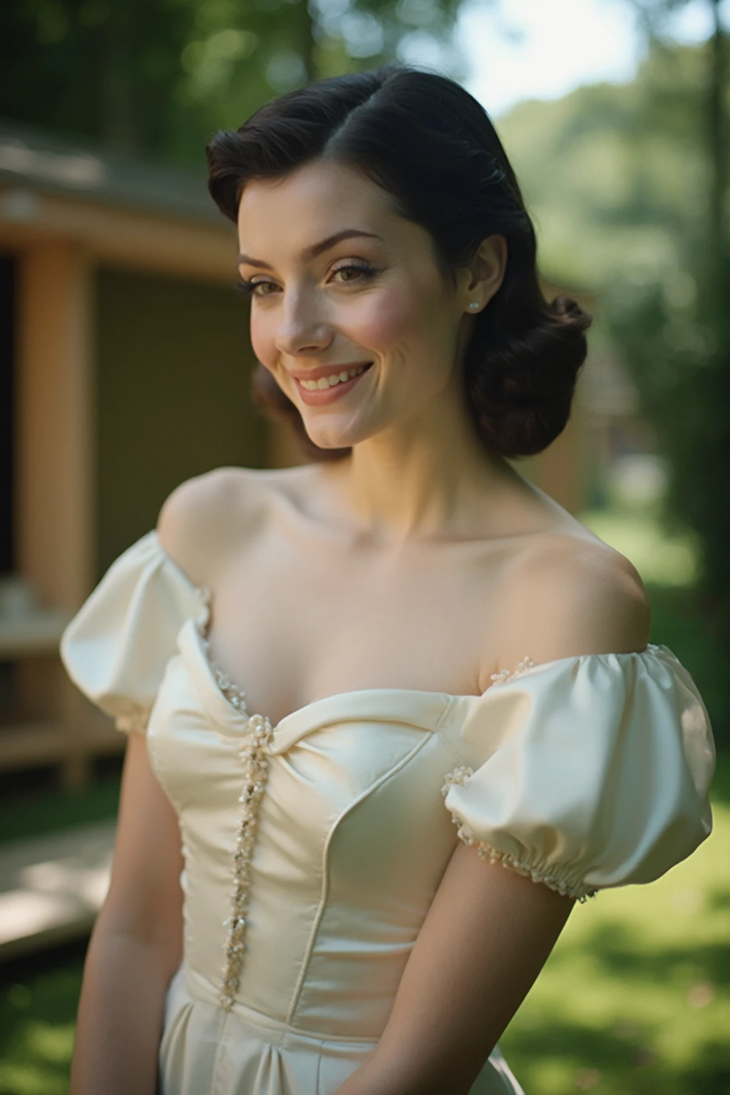 jenniferconnelly, , photo of a woman, , ((outdoors, medieval city, off shoulder dress, walking)),smile , dirty face,large round breast ((red lipstick, blush)), ((best quality, masterpiece, extreme details, high resolution):1.2),((detailed eyes, beautiful eyes, detailed face, beautiful face):1.2)