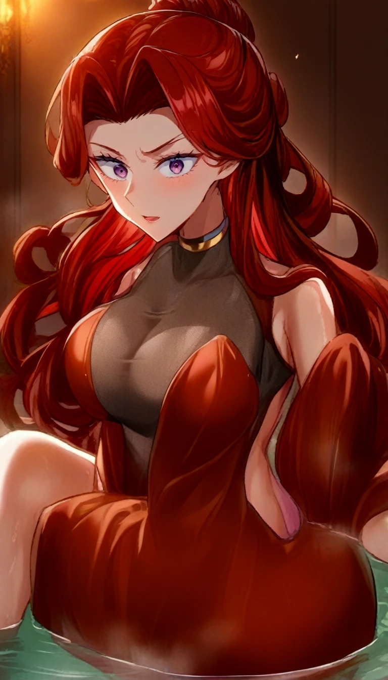 ((high detailed, best quality, 4k, masterpiece, hd:1.3)), ((best quality)), ((HD)), ((8k)), (ultraHD), Inside home, window, bonfire, Christmas Tree, X-Mas tree, Princess Daisy is holding a X-MAS present, BREAK blue eyes, seductive, attractive, smooth anime cg art, 36C breasts, long legs, vivid colors, detailed digital art, slim body, perfect skin, dark red hair, long hair, dark hair, red hair, BREAK crown, cleavage, looking at viewer, BREAK looking at viewer, extremely detailed face, red santa suit, red santa claus suit, earrings, gem, dark black makeup lips, dark gothic eyeshadows, dark eyeshadows, black eyeshadows, black sexy lips, black lips, (dark:1.2), dark lips, very dark lips, (perfect hands, perfect anatomy), black makeup, black medium lips, black thick lips, detailed fingers, five fingers per hand, 5 fingers, (1 girl), detailed lips, detailed black lips, black painted lips, gothic painted lips, BREAK night, night sky, (breast focus), (breasts out:1.3), (off shoulder:1.1)