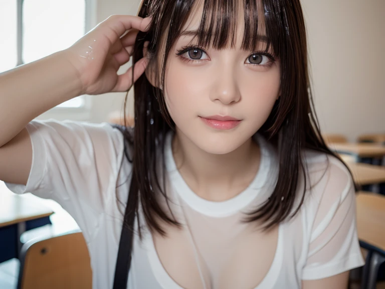 masutepiece, Best Quality, 
Ultra-detailed, finely detail, hight resolution, in 8K,
((Photorealsitic:1.4, Raw photography, 超A high resolution,Top image quality: 1.4)),
Wallpaper, 
((Composition including perfect whole body)), 
Beautiful detailed eyes, Natural Color Lip,
((toppless:1.5)),
((Random and cute hairstyles)), 
((Random and cute poses)),
((Colossal tits、cleavage of the breast:1.2)),
((Drenched shirt:1.5)),
((A big smile that makes you squint)),
((breastsout、under look eyes、Mole on the arm:0.9)),
((from the front side)),
((lying on the bed)),
((Drenched and see-through shirt:1.5))
very detailed and professional lighting、
((Randomly reassembling hands:1.5))、
((thigh visible、I can see panties:1.5))