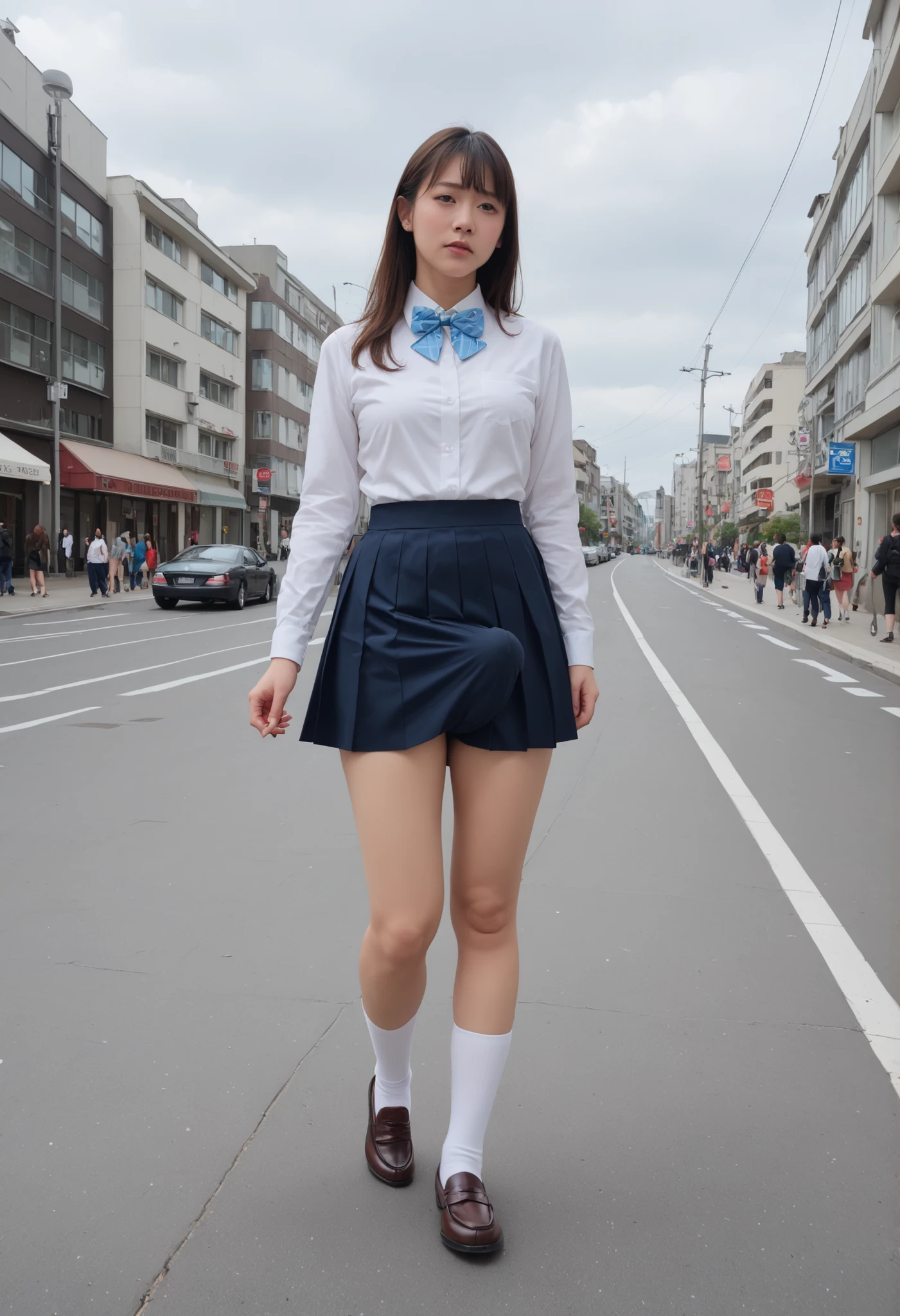score_9, score_8_up, score_7_up, rating_explicit, high resolution pictures of Japanese women smoking sausages, photorealistic, masterpiece, best quality, solo, 1 girl, with two hands, intersex, Futanari, (white collared shirt, bow tie, skirt flipping, My big penis bulge is inside my pants), socks, loafers,
embarrassing, in their 40s, Knee shot, complicated details, perfect anatomy, perfect hand in h, Outdoors, Downtown, Sidewalk, blue sky and clouds,
