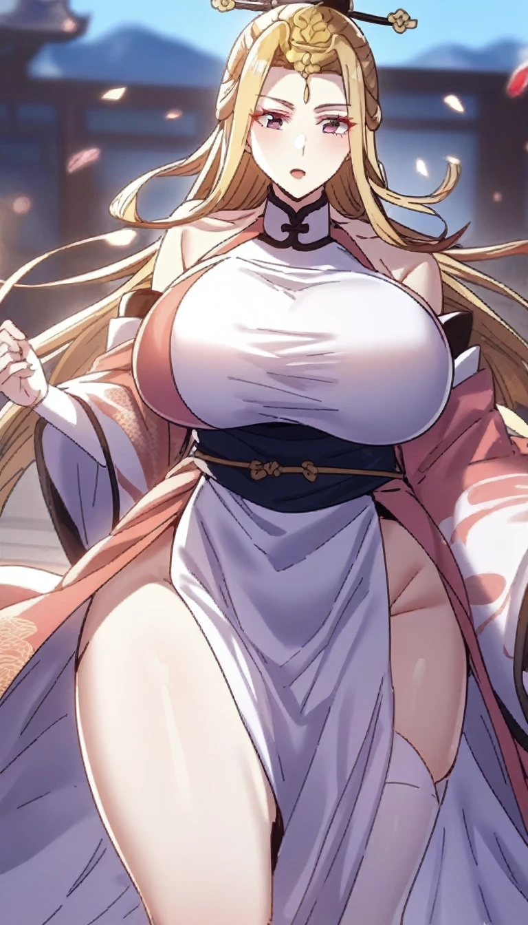 Unohana Yachiru (Bleach),noble elf woman,adult women,Queen, Queen, elegant,elegant,(eyelashes), Curvaceous, (masterpiece, のficial art),(mature woman),alone,elegant face,blonde, green eyes,long hair,( mature woman, sensual),超perfect bodyカーブ,(big breasts:1.5),(((((huge breasts))))), saggy breasts, Plump, (((wide hips, thick thighs))),perfect body,looking at the viewer,looking down,(whole body),fascinating, Attractive clothing,Huge shining halo, business suit,tall,simple red background,Dressed up,huge ,huge ass,(shiny), whole bodyに光沢,High resolution, Highly detailed 8K,highest quality,cg,information,