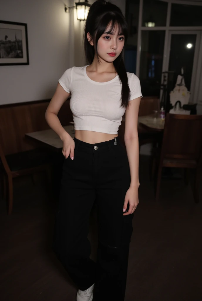 Two beauties in white skinny jeans,tee shirt,Plump buttocks,The back is charming,In the cigar bar