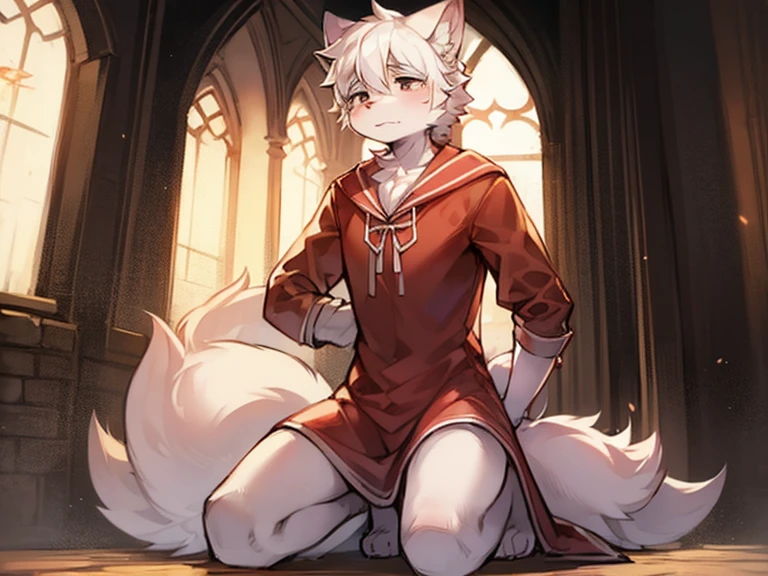 Masterpiece,High quality,abstract res,Digital painting\(artwork of a\), author:BrukkiGunar, Yupa,Kiyosan,(anthro,Fluffy fur,Character focus:1.1),anthro male cat,Portrait , eyes with brightness, in a panoramic view, Character focus.(detailedbackground:0.7), 独奏, shaggy, shaggy male, malefocus, anthr,(Full Body Furry, Fluffy tail, White fur, Dark green eyes), (Long felines、moth、White feathers、Beige pattern、Manteau:1.2),(External、In the daytime、Dense grass、Low tree、clear skies、grassy fields)