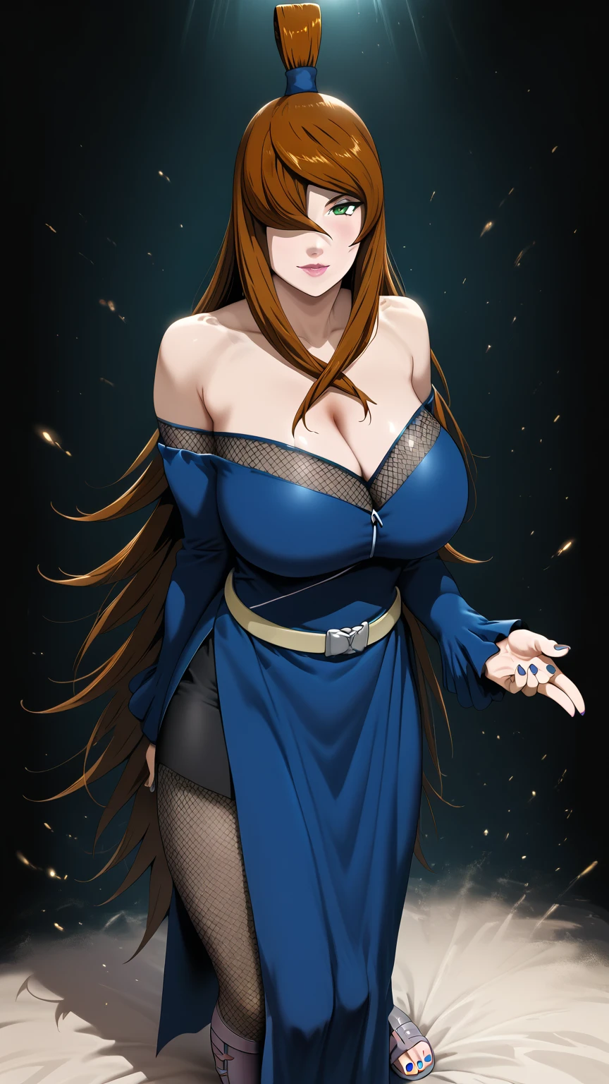 anime fairy tail, personaje lflare, pelo anaranjado largo en dos coletas, rostro hermoso, pecho grande, trasero grande, Curvaceous Body, calidad, 4k, adolescente, atractiva. Flare es una joven de piel clara de estatura media, con el pelo largo, color rojo, They are gathered on both sides of the head and tied into a pair of braided pigtails., masivas, que llegan hasta la cintura, y parecen seguir siendo por lo general arqueado, Backwards. Ella tiene labios gruesos y ojos rojizos, que siempre se muestran algo de par en par, que, junto con las cejas levantadas y perpetuamente su boca semi-abierta, gives him a somewhat crazy expression. Furthermore, ella parece tener bolsas visibles por debajo de los ojos, agregando a su aspecto distintivo. Flare posee un cuerpo muy voluptuoso, con senos masivos encontrados por las caderas de manera similar, la dota de una casi perfecta figura de un reloj de arena. Su hombro izquierdo tiene una cicatriz en forma de una "X", y su oscura marca de Gremio se encuentra en la parte superior de su pecho derecho. Flare tiene un vestido rojo muy revelador, que deja la mayor parte de su cuerpo superior al descubierto, es decir, su espalda, los lados y una gran parte de su escote que casi le llega hasta el ombligo (y, en consecuencia, parte de su marca de gremio) completamente expuestos, asegurado por correas de cuello halter. El vestido casi llega hasta los tobillos, con la parte que cubre sus piernas con volantes, and a lighter section, consisting of two elongated patches that act as a type of strap, en correspondencia a la cintura, al parecer, se cose a la ropa. El traje de Flare se completa con guantes largos que llegan casi hasta los hombros, haciendo coincidir su vestido en color, each with a small cut on the outer top edge, y las botas simples y de color claro, rostro bien denifido, imagenes de gran calidad, muy sexy.