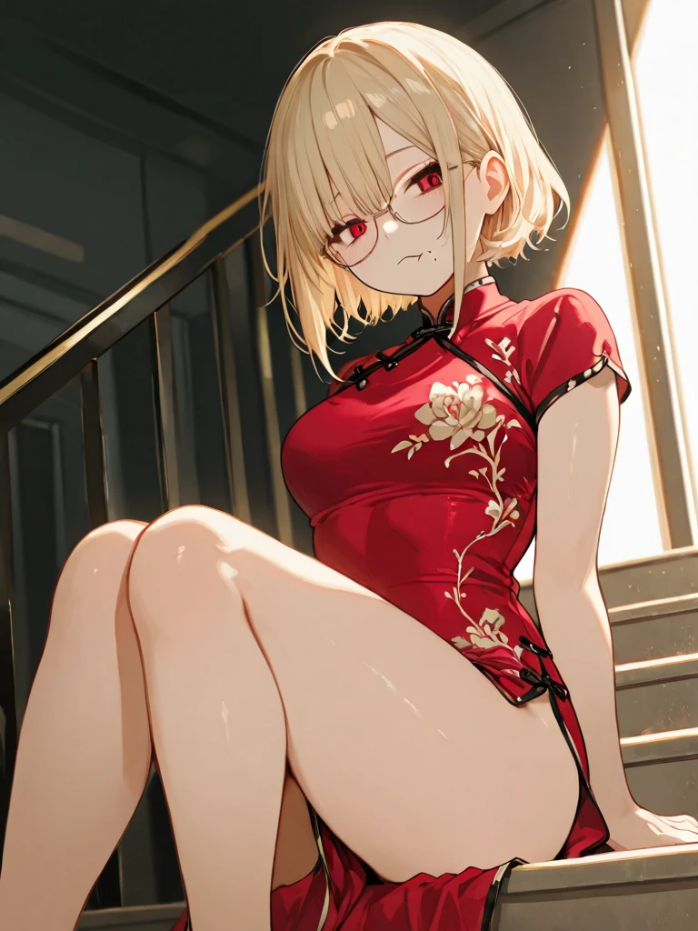 score_9, score_8_up, score_7_up, score_6_up, uncensored, angelica, blonde hair, braid, hair bun, red eyes, shiny skin, large breasts, seductive smile, fishnet_legwear, fishnets, animal_ears, bunny_ears, bunnysuit, pantyhose, 1girl, leotard, solo, fake_animal_ears, red_leotard, detached_collar, bare_shoulders, breasts, wrist_cuffs, bunny_girl, black_leotard, strapless_leotard,  strapless, standing, alternate_costume, looking_at_viewer,  red_neckwear, cowboy_shot, blush, sliding door, tatami, 