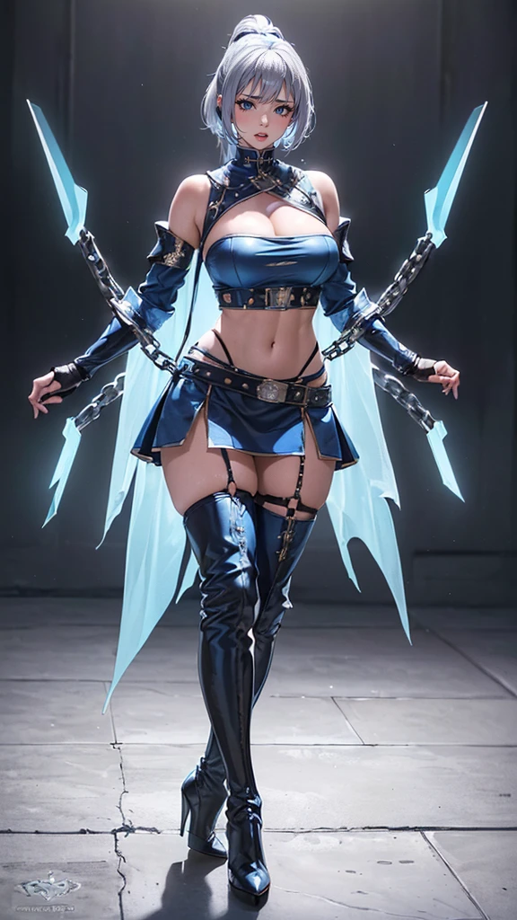 (RAW image quality:1.4), (NSFW), ((1 female:1.4)), one personで, 16 years old, 7 head and body, (cute face), (Beautiful shining blue eyes:1.4), (ideal body proportions), (An android with a mechanized left leg and left arm.:1.4), (platinum metal machinery), length , chest fantasy, cleavage, big breasts, (Underboo Boo:1.4), magic effect, ((small and thin costumes:1.4)), (((Exposed raw skin:1.4))), ((exposure of the lower abdomen:1.4)), (Costumes that dig into the crotch), (has a big sword:1.4), , strong wind, My clothes are transparent, Wet, short hair, black hair, , thin, small ass, beautiful feet, thin脚, surrealism, cinematic lighting, written boundary depth, one person'point of view, f/1.8, 135mm, nffsw, battle pose, table top, Accurate, ((anatomically correct)), rough skin, Super detailed, advanced details, high quality, award-winning, 最high quality, High resolution, 8k