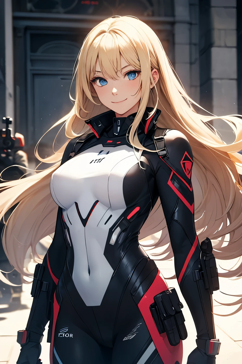 Chica anime con cabello largo y rubio y guantes rojos sosteniendo una espada., cero dos, biomechanical oppai, cuerpo completo! trajes de asuka, android heroine, girl with mecha cybernetic armor, cushart krenz arte clave femenino, del videojuego azur lane, estilo carril azul, mejor fondo de pantalla de anime 4k konachan