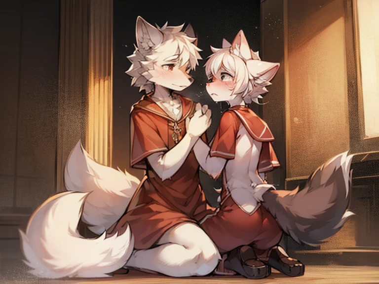 furry male prince cub boy, short-height squishy body, sacred innocent boy, albino white snow cat boy, waiting his partner, mini boy, open mouth, admirable and priseworthy boy, innocent naive boy, red eyes, best quality, masterpiece, ephemeral boy, looking at viewer, arabian night, starry night sky, moonlight, looking up, from higher point of view, from birds's point of view, dynamic angle, naked