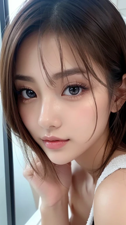 (8K、highest quality、masterpiece、Super high resolution、high resolution face:1.3)、Portrait、(25 year old ultra hot sexy girl:1.3)、bokeh、frontage、 detail skin texture 、super detailed、super resolution、(realistic:1.37)、High-definition RAW color photo、indoor, suite room, professional photography、hvery detailed and beautiful、very detailed、8K image wallpaper、amazing details、huge file size、official art、Hvery detailed CG Unity 8K wallpapers、hvery detailed beautiful girl、very detailed顔、very detailed目、very detailed肌、very fine fingers、hvery detailed nose、Very detailed mouth、perfect anatomy、very detailed minimalist sexy clothing、1 ultra hot sexy girl、(18:1.2)、Ten generations、cute、famous japanese adults movies actress 、Miss Thorpe,白いone piece,white bra,white thong,beautiful waist,realistic body、white skin、glowing skin、Because I'm slender、sexy curvy body、brown hair、(dull bangs:1.2)、classic wavy long hair