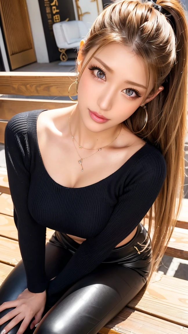 highest quality, Tabletop, Actress Photos, beautiful, model, looked back、Observe your audience、Background white、From behind、turn around、From above、Martin Boots、Women&#39;s Earrings、Earrings、Laughter、Colorful Hair,Black shorts、Blunt bangs、(Black Skirt)、One Girl,alone,Flashy Hair、Photorealistic, High resolution, 1 girl, Black-haired、Akame, Cowboy Shot、Gothic、( One Girl、Long Hair Girl、Beautiful Japanese women、 jirai make up:1.3, Colored contact lenses、Lip gloss, eyebrow、Long eyelashes、Jirai Girl, Jirai Type Makeup:1.3、Long black hair)、((Oily skin:1,5)), Oval Face, pore,(Sparkly red eyeliner:1.1、Deep double eyelids, Thin eyebrows, Glossy lips:1.4),
A lot of earrings in my ears、(night:1.3)