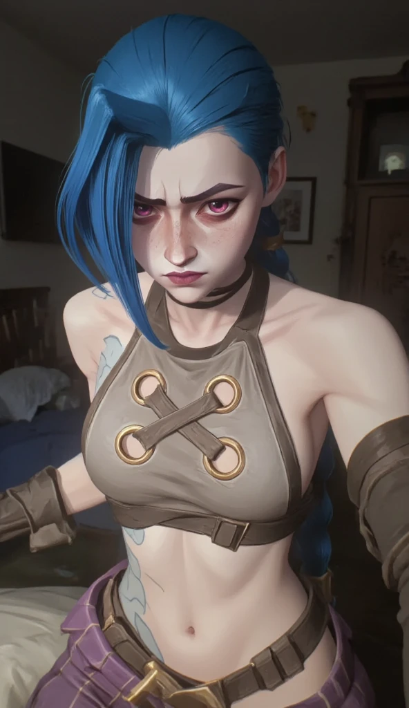For honor, NSFW, 13 years old, pitite and slender body, skinny, green skin, vibrant blue hair