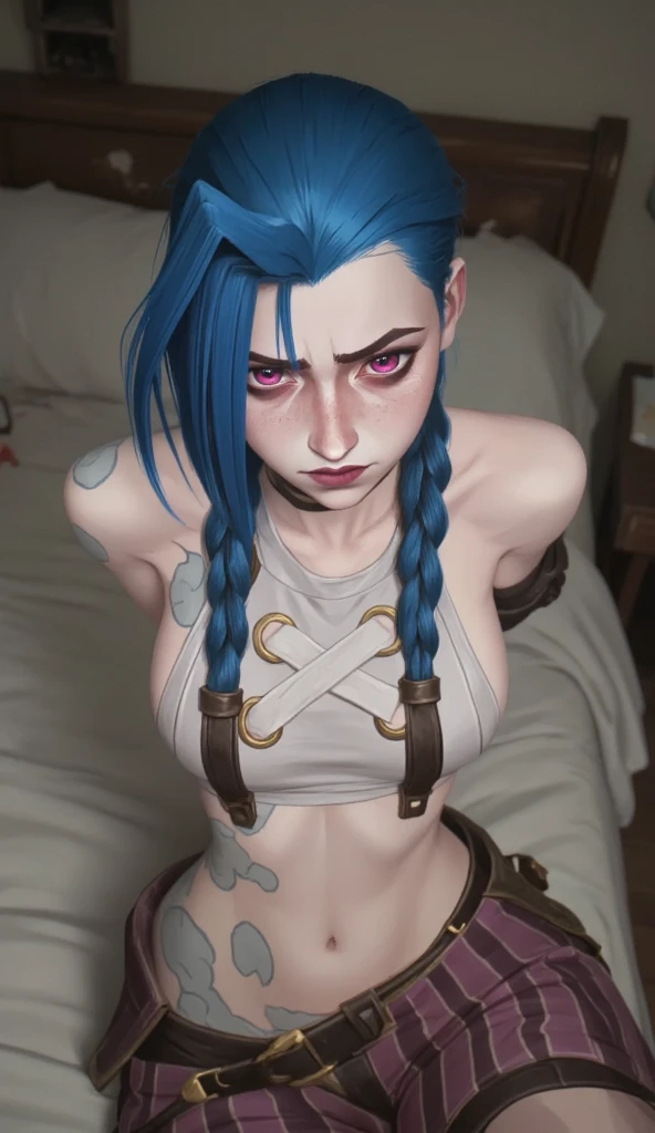 (best quality, masterpiece, colorful, dynamic angle, highest detailed)(Jinx, Legue of Legends, Arcane) upper body professional photo, award winning fashion photography of sexy, intense blue long hair, Jinx League of Legends, Arcane, flirting, bokeh, (intricate details, hyperdetailed:1.15), detailed, sunlight passing through hair (official art, colorful art background, extreme detailed, highest detailed, natural skin texture, hyperrealism, soft light, sharp, perfect face), ((black simple background)),((deepthroat 1.3))(((girl having sex))), ((closed mouth, seductive look, only 1penis, blowjob, deepthroat, realistic penis)),