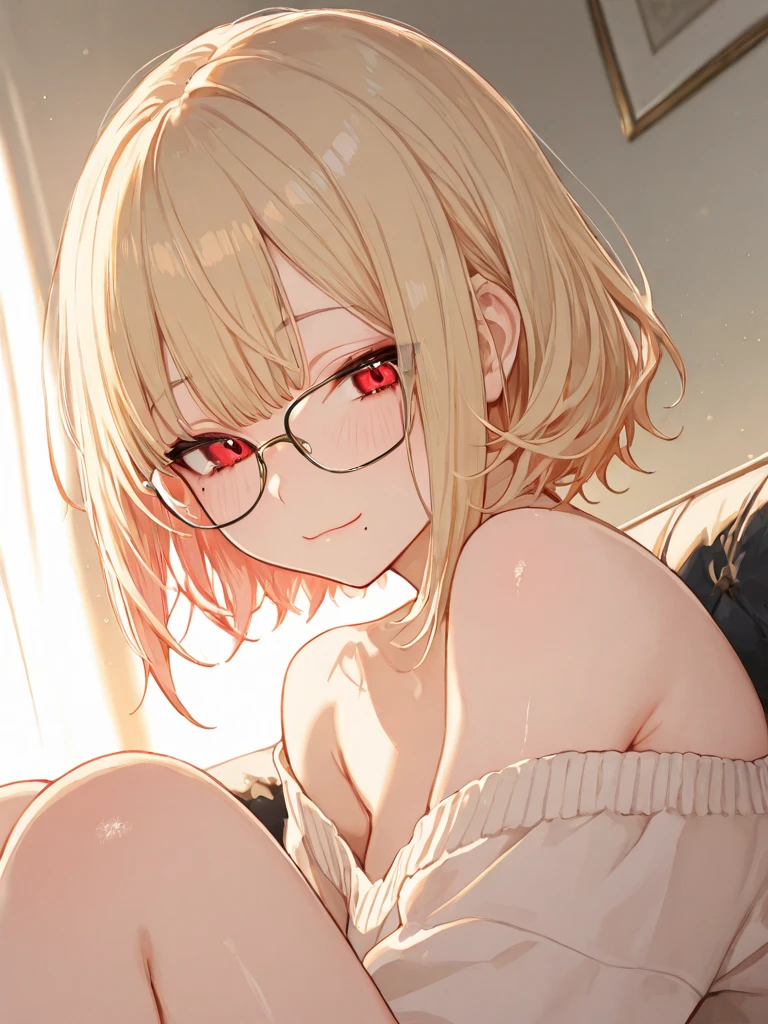 score_9, score_8_up, score_7_up, source_anime, best quality, masterpiece, official art, absurdres, highres, ultra-detailed,waifu2x,Collection: Slice of Life,break,1girl, very short hair,pixie cut, long bangs, glasses, small breasts, thighs, sweat, open mouth, indoors, summer, break,(clear line illustration:1.2),very high resolution, very aesthetic, super detailed skin, Best sexual lighting powered by famous artist, 8k,cute picture,beauty illustration,photoshop_(medium),,(Detailed Lighting),best anime 8k konachan wallpaper, pixiv contest winner,
