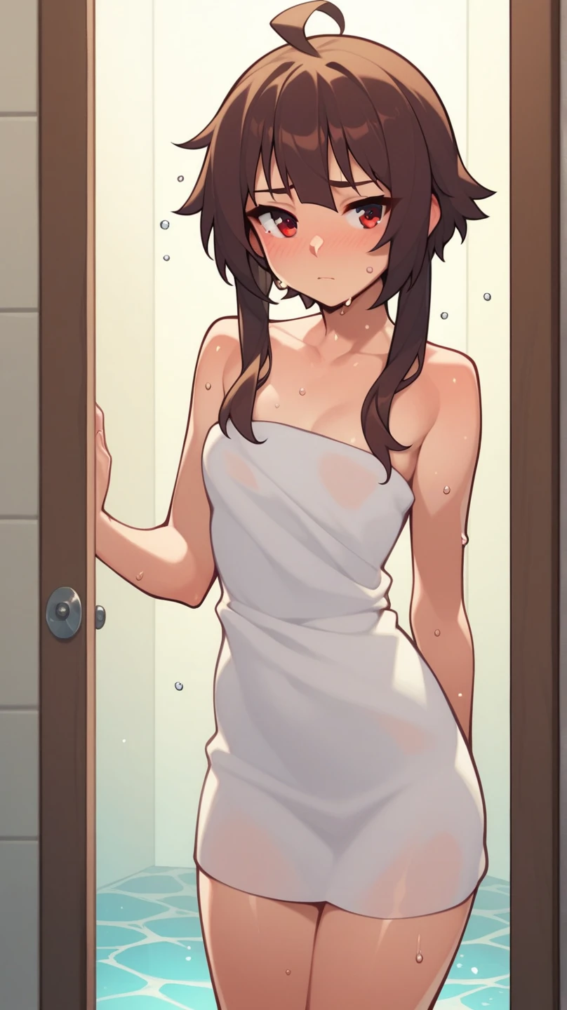 score_9,score_8_up,score_7_up,source_anime,masterpiece,best quality,1girl,(loli:1.3),large breasts,covering with towel,long hair,embarrassed,constricted pupils,blush,wavy mouth,looking at viewer,sweat,steam,fog,open door,room,Cinematic lighting,cinematic shadows,from below,dynamic angle,