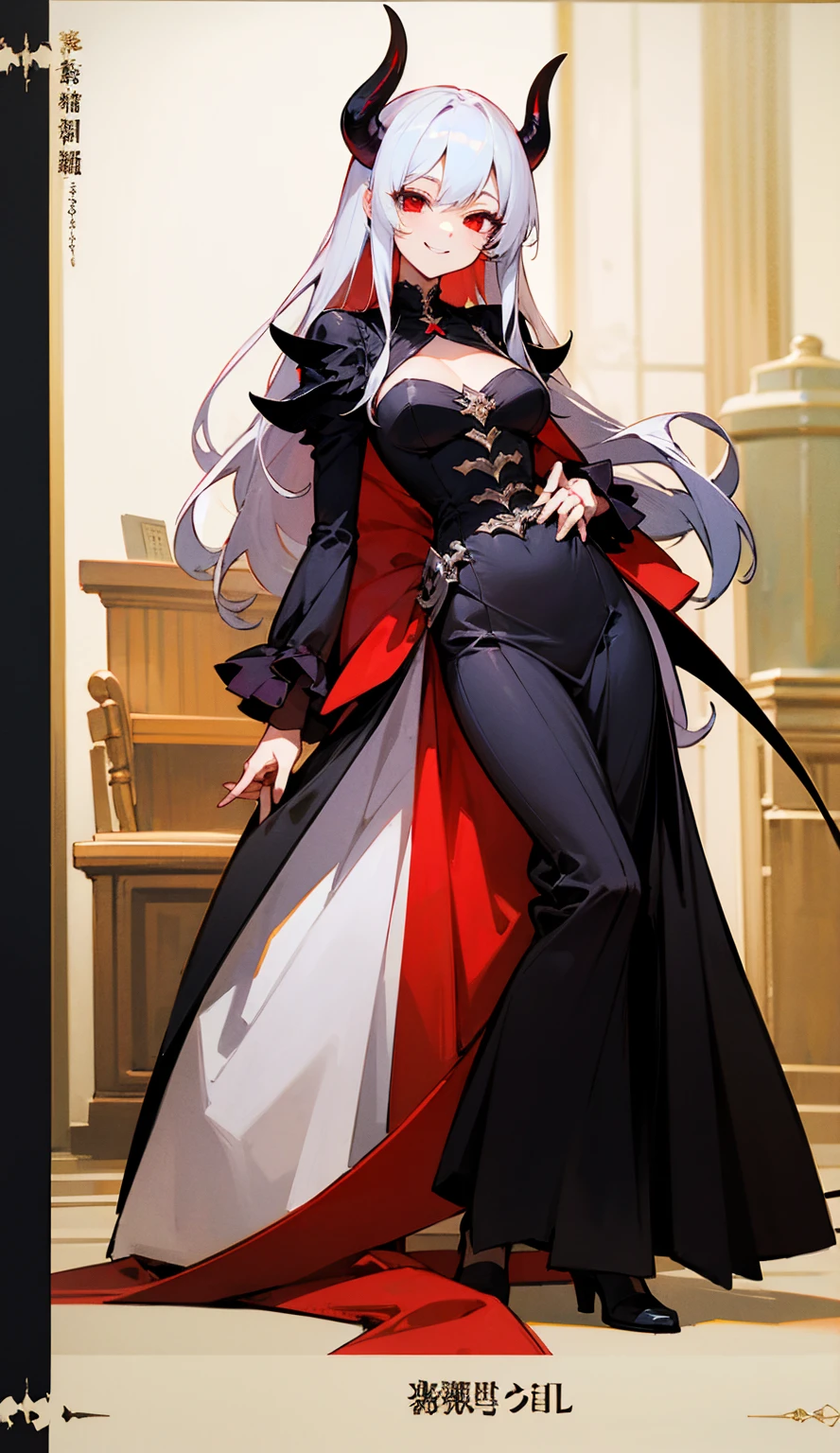 Full body standing straight symmetrical (mature female:1.4) (masterpiece, best quality) (maid, maid headdress, maid apron) indoors, window, best quality, high quality, dark black SKIN. Long messy hair, yellow eyes, full body, def_effie, blue breastplate, looking at viewer, shiny armor, thigh highs, high boots, shoulder armor, faulds, poleyn, red gloves gauntlets