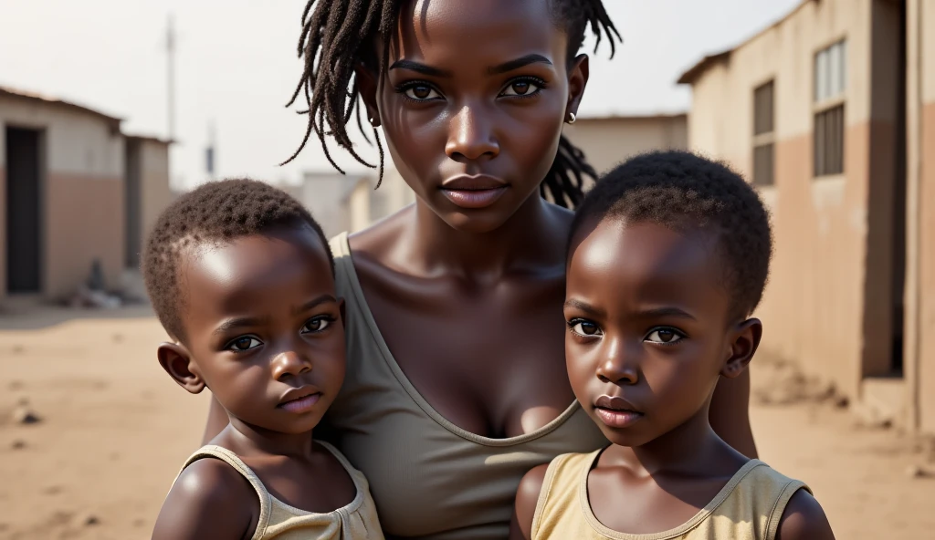 create a black woman, with 3 children, in brazil poor