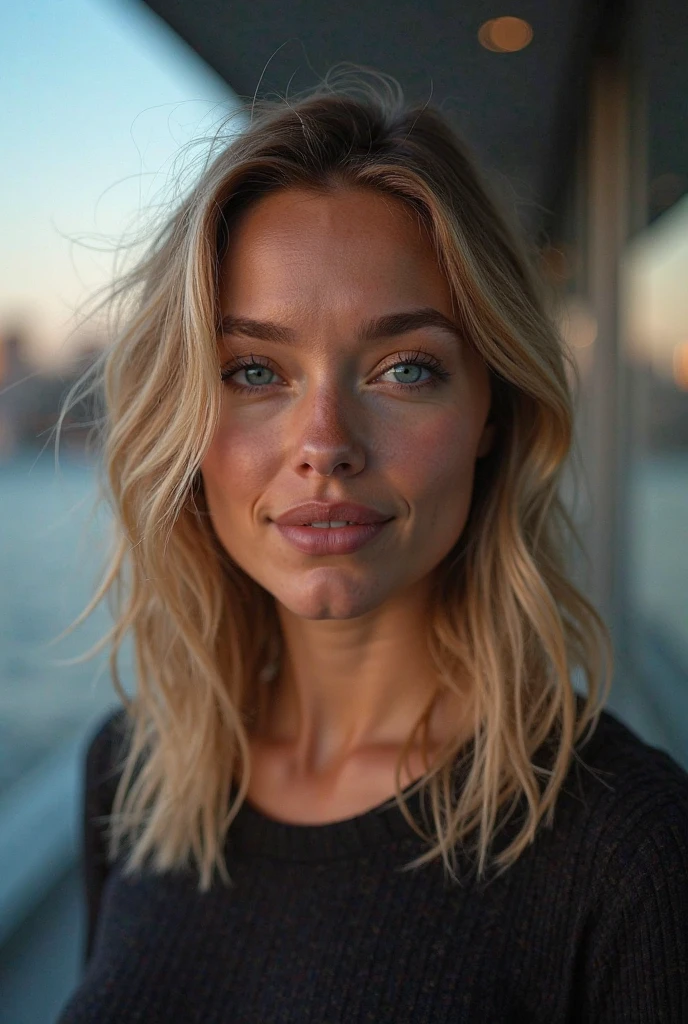 jolie belle blonde portant un pull jaune (Drinking coffee in a modern cafe at sunset), Very detailed, 21 ans, visage inoccent, natural wavy hair, yeux bleus, High resolution, chef-d'Travail, best quality, intricate details, Very detailed, net mise au point, detailed skin, texture de peau réaliste, texture, Detailed eyes, professionnel, 4k, sourire charmeur, prise de vue sur Canon, 85 millimeters, faible profondeur de champ, couleur de vision kodak, corps parfaitement ajusté, extremely detailed, Photo _ \ (ultra \), Photoreallistic, Realistic, Post-traitement, maximum detail, roughness, vraie vie, ultra realistic, Photorealism, Photographie, 8k euh, Photographie, dans une maison, gros seins bonnet D, grosse fesses, influenceuse, seance photo, intagram, mym