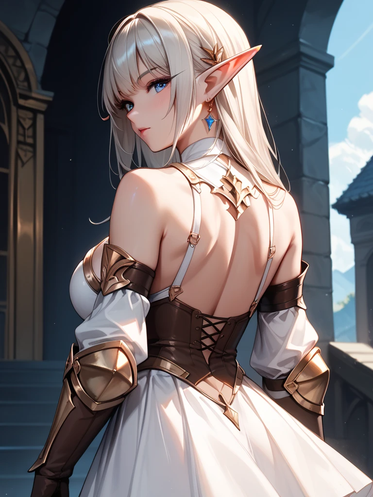 Cute elf girl,braided ponytail,Exquisite Hair,Colored inner hair,Pick and dye your hair,Colorful hair,With Ultra HD details,Professional lighting and lighting。Tall and tall,Sexy clothes,Stockings,Delicate earrings,Delicate necklace,light breeze,Brighter scenes,More refined facial features,eyes with brightness,Light smile,anaglyph,tachi-e,Atmospheric perspective,High detail backlight,Chiaroscuro,full bloom,Ray trajectories,Perspective top-down,super detailing、acurate、best qualityer、Textured epidermis、Anatomically correct