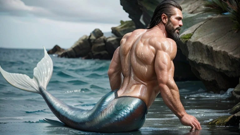 a beard man , swiming underwater , koi fishes , Seahorses ,
Fish