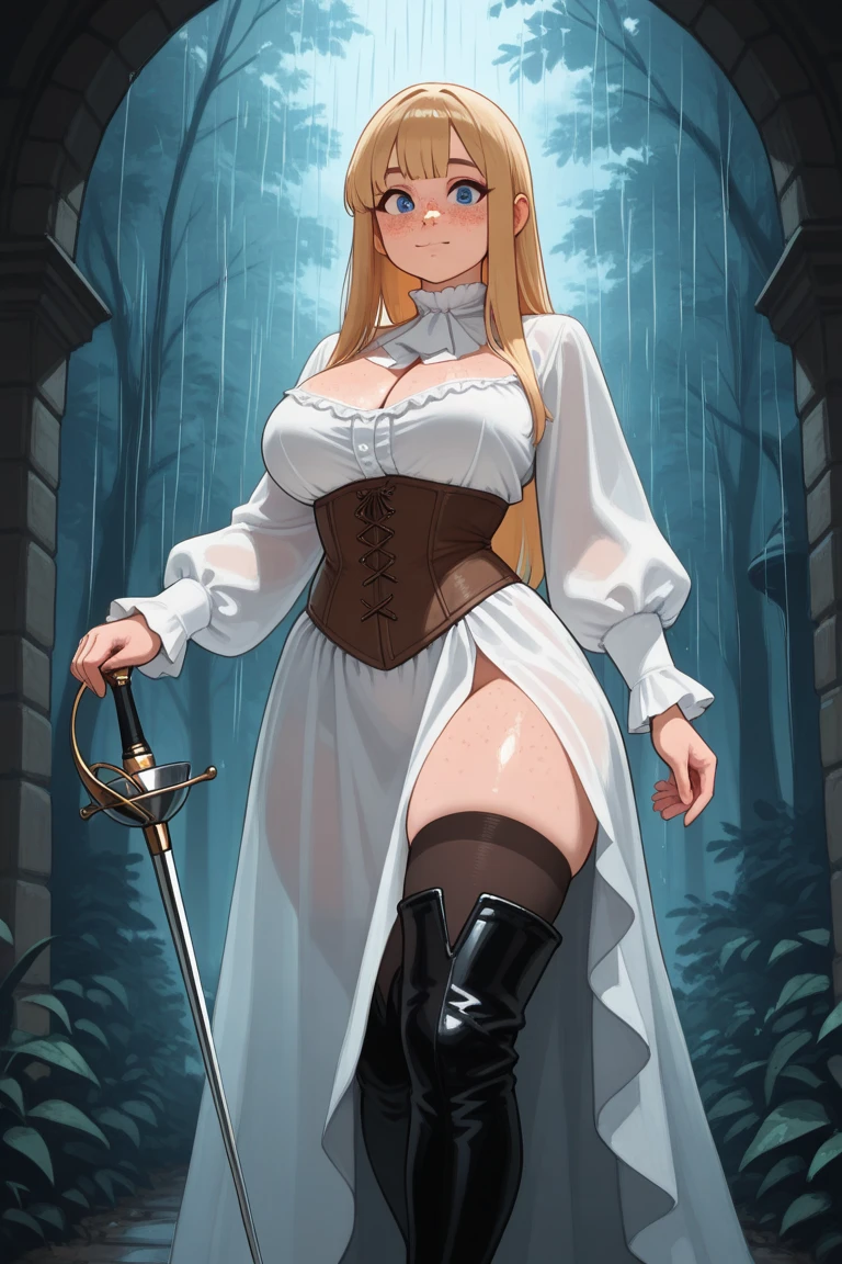 Blonde hair and blue eyes Long Hair Elf Large Breasts towel erotic Beauty cute Scared in the forest black tights get caught Hanged Hands tied slave