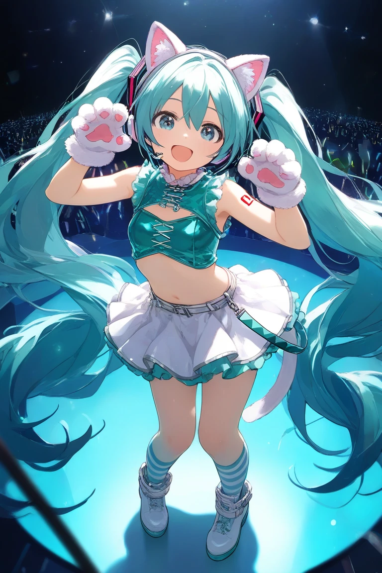 Hatsune Miku, cheerleader, showing the tongue, makeup, cat ears, yellow eyes