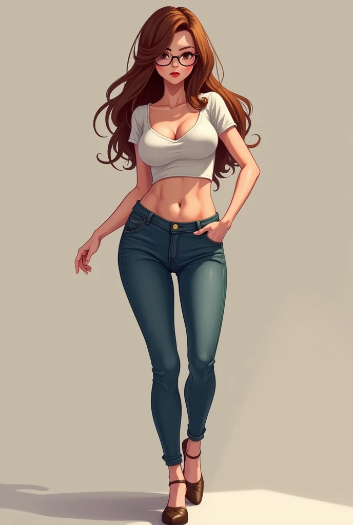 1 girl sigle, long brown Haircurt, eyes color brown, japanese half brazilian, light skin, body type athlete body, full body, wearing pink shirt and blue jeans shorts and brown sandals, age 18, Height 160cm, Breast cup C, light skin, stand pose, smile, Brasil paulo background, escene looking the view