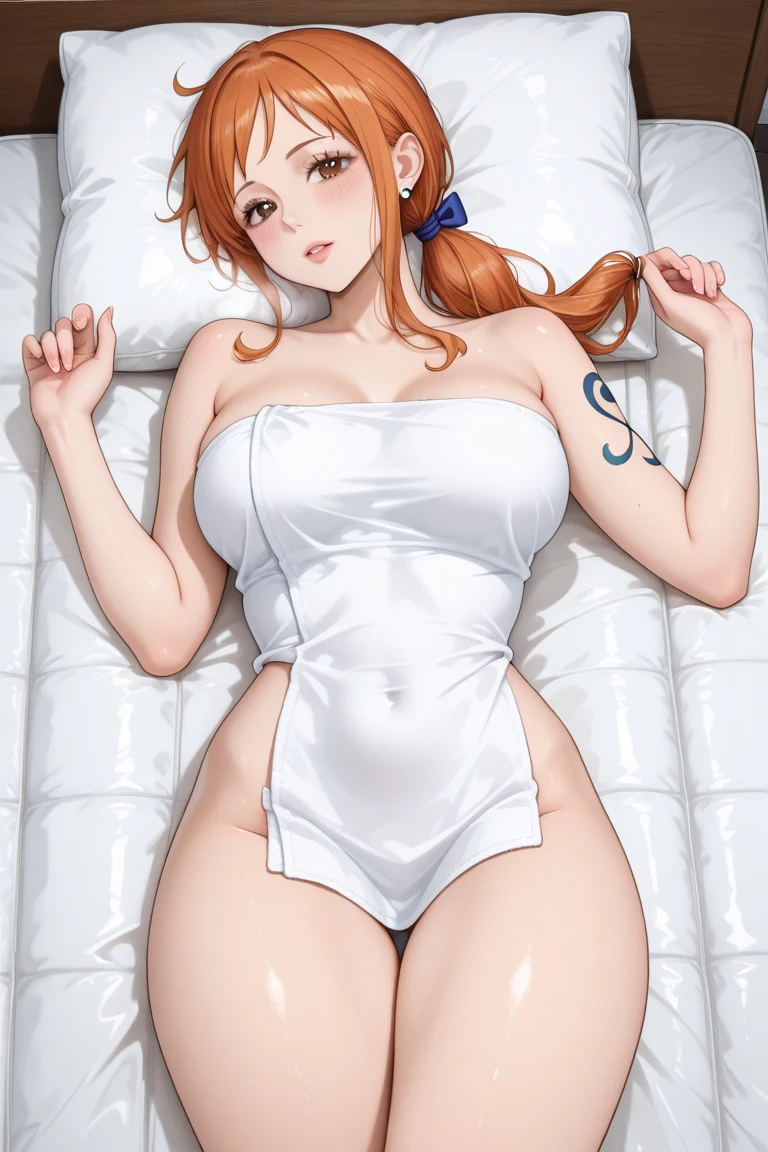 (8k, RAW photo, best quality, masterpiece:1.2),    RanmaChan, playboy bunny, blue eyes, red hair, rabbit ears, breasts, animal ears, earrings, cleavage, black leotard, 1girl, fake animal ears,  jewelry, eyelashes, tail, lying on bed,  open legs, blush, open mouth 
