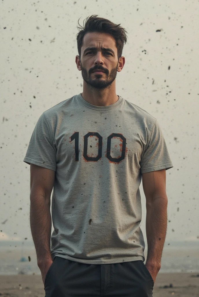A handsome masculine man wearing seleveeless tshirt,