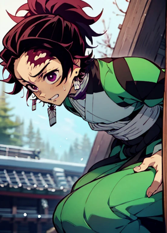 Hello! I'm in search of an AI that can create an exceptional profile picture, revolving around the character Tanjiro Kamado from the renowned series 'Kimetsu no Yaiba'. Tanjiro is a tenacious young man, known for his black hair, which seems to contrast sharply with his profound, piercing eyes. His eyes carry an aura of determination and kindness, typically embodying his resilient spirit.

I envision the background to be softly blurred, allowing Tanjiro to emerge prominently in the foreground. This deliberate technique shall ensure that the image maintains the highest possible resolution and quality, making every intricate detail of Tanjiro's character visible