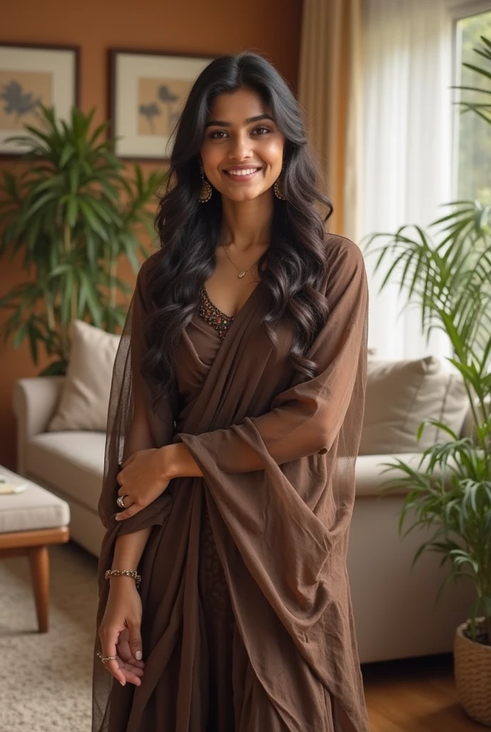 Beautiful and sexy Tamil girl , female students wear salwar kameez without  pants,The salwar kameez is a knee-length tunic-style top, salwar in dark brown . Nsfw,  showing her pussy