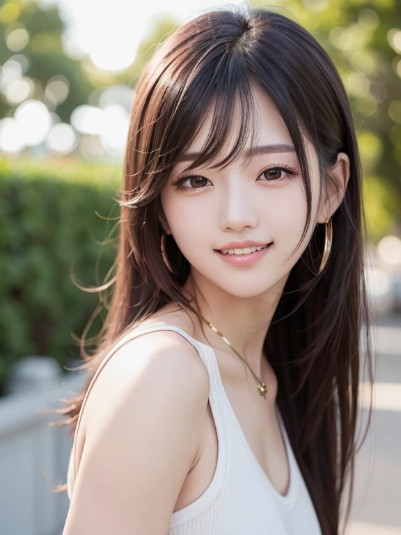 (masterpiece), realistic, (portrait of a girl), neat nose, smooth, young pale skinny white girl, smile, chubby, bright background, perfect detailed face, sunlight, photo realistic, a beautiful woman, beautiful eyes, black hair, perfect anatomy, very cute, princess eyes , (black eyes) , (frame the whole body), Centered image, stylized, bioluminescence, 8 life size,12k Resolution, white low-cut dress with small blue details, human hands, wonder full, elegant, approaching perfection, dynamic, highly detailed, character sheet, concept art, smooth, facing directly at the viewer positioned so that their body is symmetrical and balanced, stunningly beautiful cute Japanese teenage girl, detailed hair style, whole body