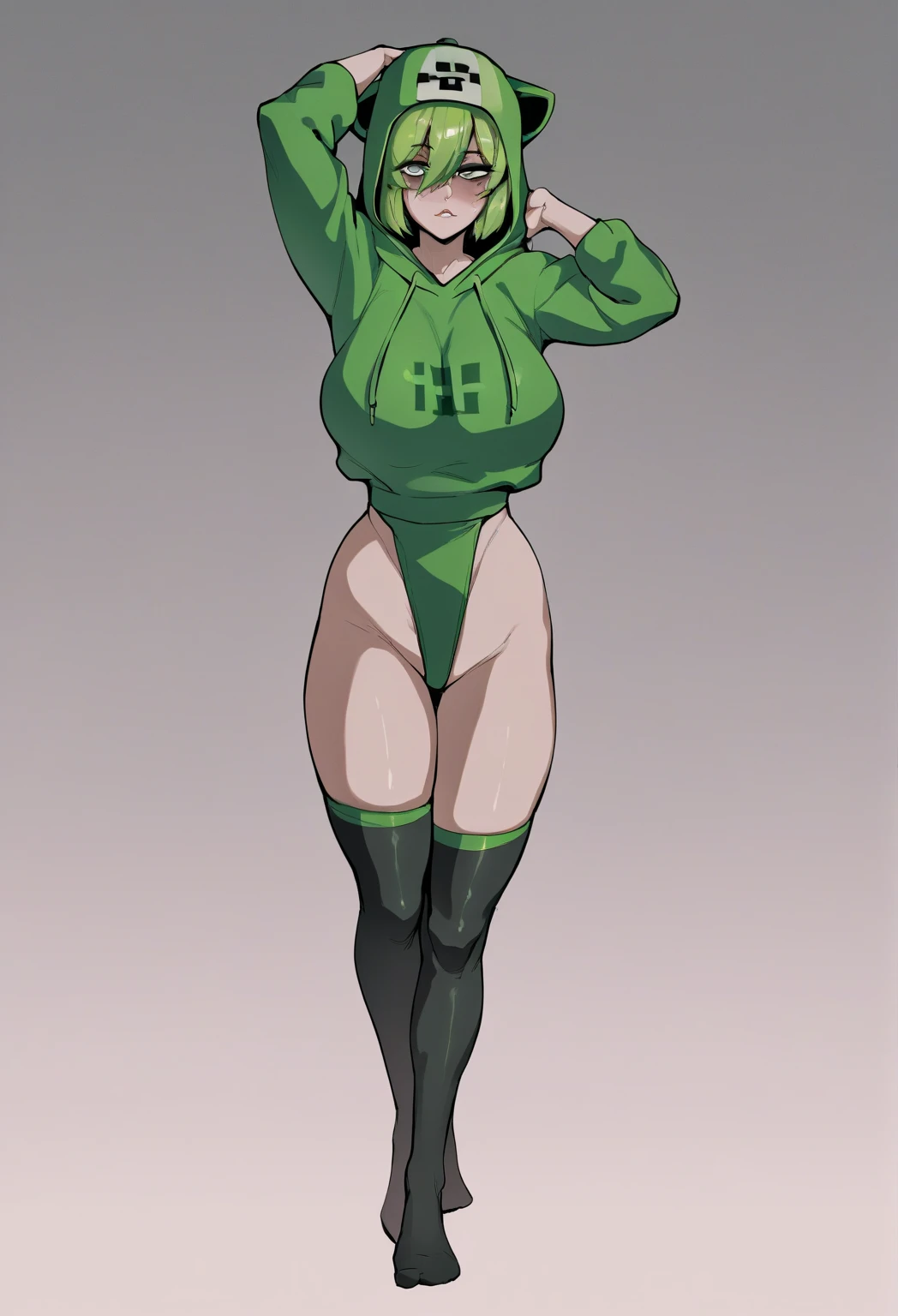 (masterpiece, best quality:1.2), cowboy shot, solo, 1girl, tatsumaki, lustful, closed mouth, looking at the viewer, ass, wide hips, t-shirt, short shorts, transparent dress, blue sky, clouds, erotica, green aura