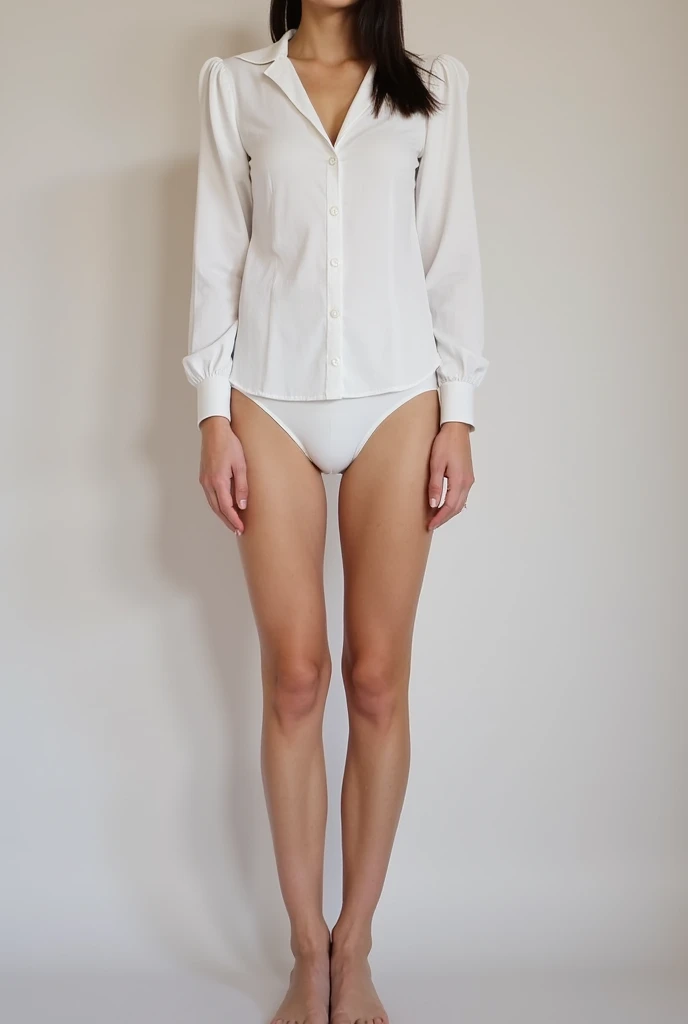 Generate an image of a female nurse in a white uniform, that his uniform is tight and that he is turning his back and that his underwear is showing on his uniform. 