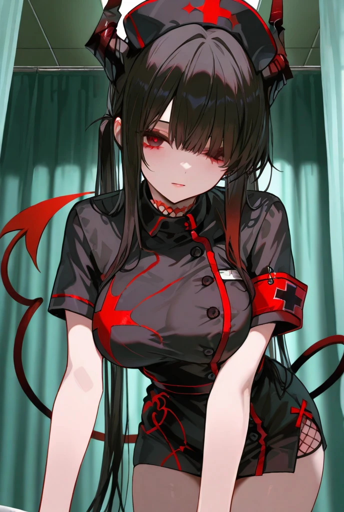 Black hair, bangs, curtained hair, crossed bangs,Messy hair, pony tails,curtained hair, crossed bangs,Messy hair, pony tails,Big hair, (((Long enamel boots、garter belt))), hair ear, hair tying, hair flaps, widow peak, head gear, Hair ribbon, kanzashi, hairpods, white hair ribbon, Moles under eyes, Raised eyebrows, eyeball, Evil smile, crazy, Shy, scowling, jitome, gloom (expression), Seductive smile, anime big breast, Minimalism, Anime style, ((Body-tight costumes)), Minimalism,hyper HD, retinas, Masterpiece, ccurate, Textured skin, Super detail, High quality, High details, Award-Awarded, Best quality, A high resolution, 16k, hyper HD, retinas, Masterpiece, ccurate, Super detail, High quality, High details, Award-Awarded,A high resolution, 16k((Leather Gothic Lolita Fashion))((Old cityscape background))((Photograph the whole body))((Shiny Costumes))(((sitting on a chair in a luxurious room、Crossing your legs))