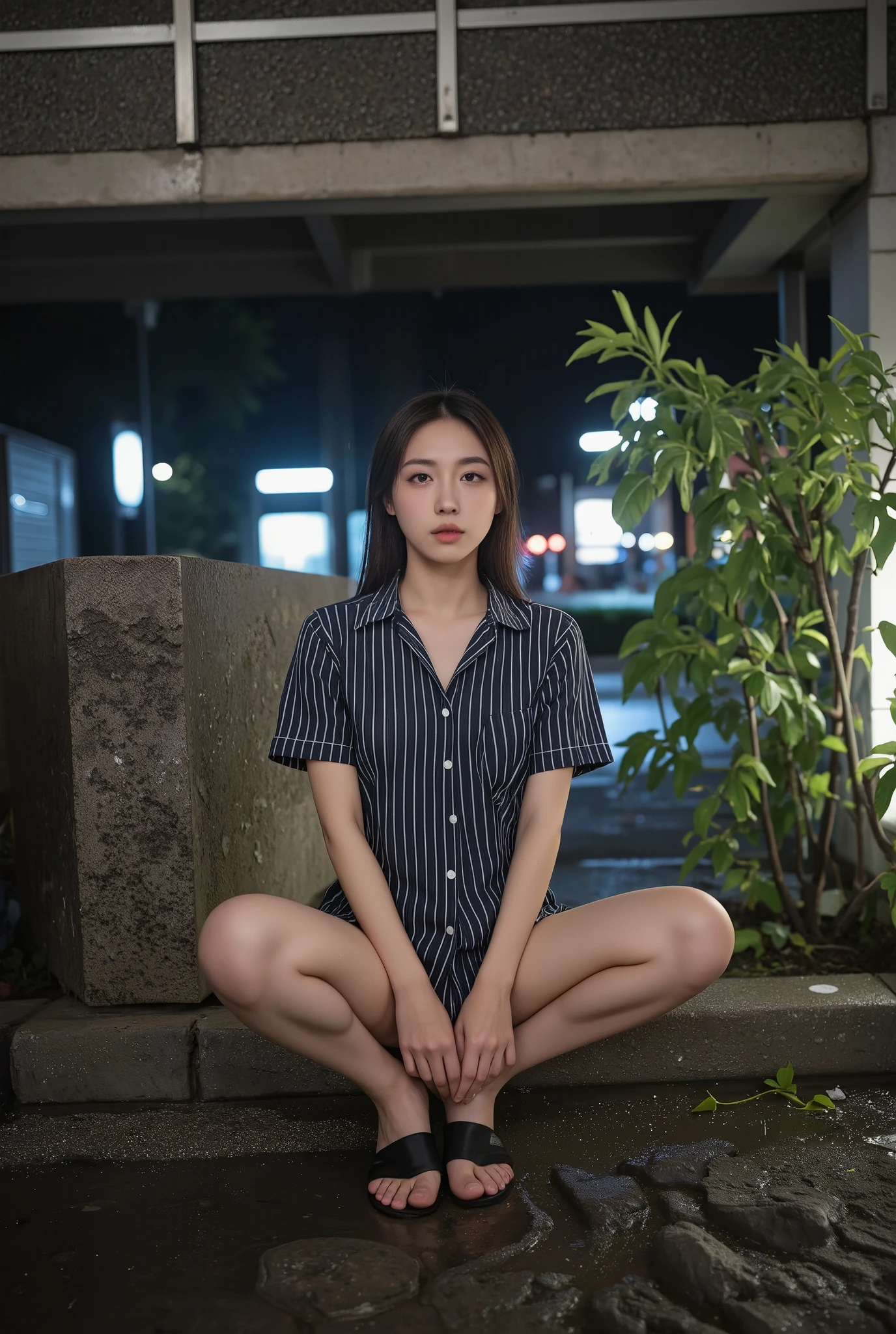 8k, RAW photo, best quality, masterpiece:1.2),(realistic, photo-realistic:1.37),Tokyo street,night, rain, wet,cityscape,night, cyberpunk city,soft light,1girl,, extremely beautiful face,bust,put down hands,Random hairstyle,Random hair color,Random expression,pigsney
