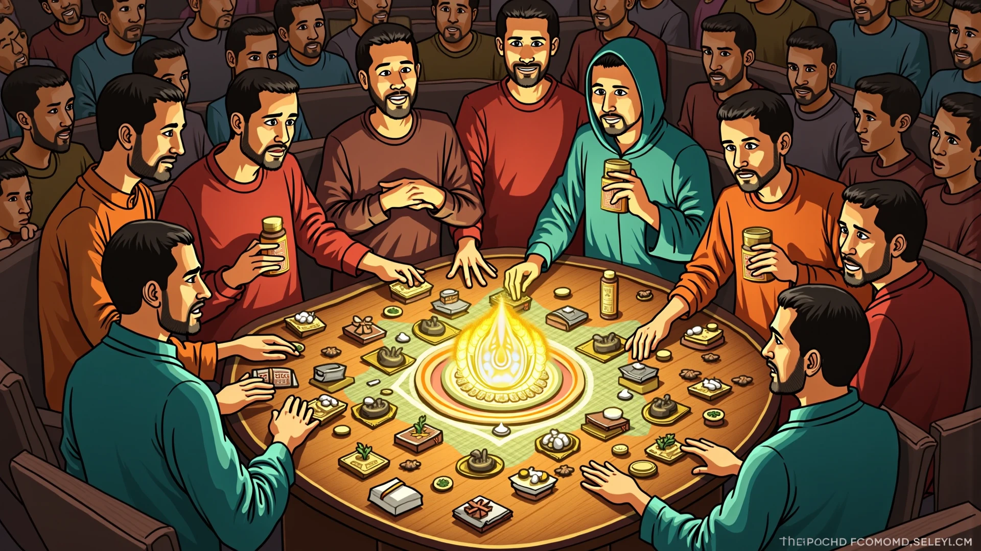 generate an image of Ethiopian gentle Mans in a group playing a 75 numbers modern bingo game inside an extraordinarily interior designed building that belongs to the bingo campany called FRIENDS BINGO use the word in the image u will generate and also add the written moto of the campany which is BET,PLAY,WIN BINGOOO and the bingo playing board contains the letter BINGO as a header and the numbers 1-75 written under the column of each latter's so add this to the image remove any thing that looks like a poker table just a group of people's on table gathered to play the game on the bingo board by referring a called number on the screen the called numbers looks like "B12 or I28 or N42" so add it as well and please use my suggestion 100%